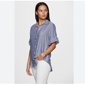 Camicettasnob Blue & White Striped Button-Down Shirt w Silver Threading IT 46/10